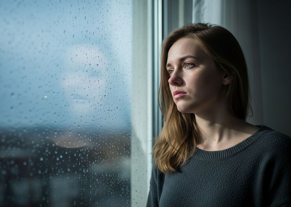 Женщина смотрит в окно